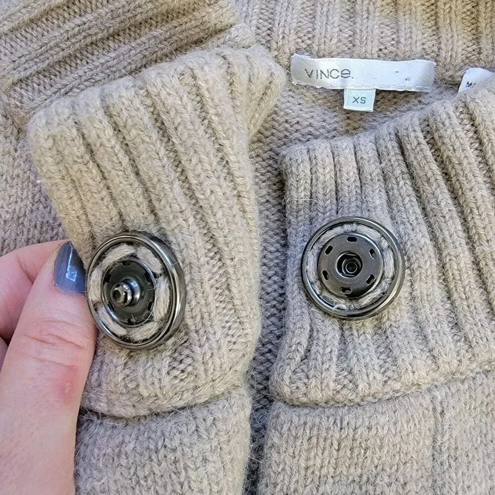 Vince Snap Up Cashmere Alpaca Wool Blend Long‎ Sweater Women’s Size XS Pockets